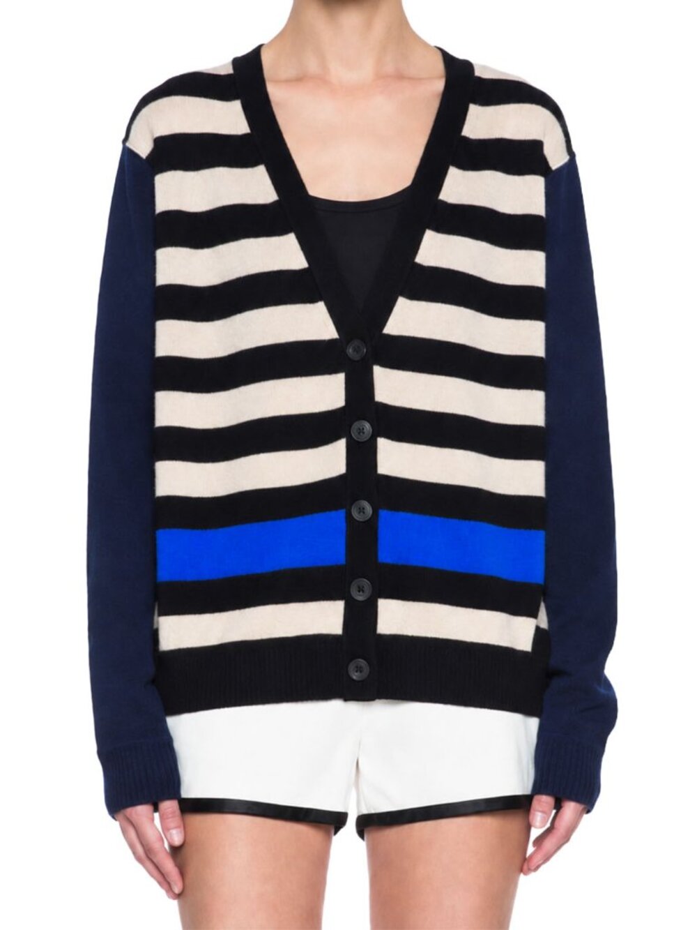 Diane von Furstenberg DVF 100% Cashmere Striped V-Neck Cardigan Sweater Size P